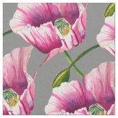 ピンクのケシ色の水彩フラワーアート ファブリック (クローズアップ)