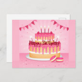 ピンクのケーキお誕生日おめでとう ポストカード (正面/裏面)