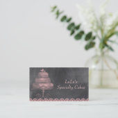 ピンクのケーキが付いている黒板のベーカリーの名刺 名刺 (スタンド正面)