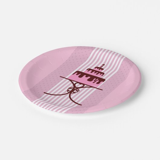 ピンクのケーキの午後または朝の紅茶パーティー ペーパープレート (アングル)