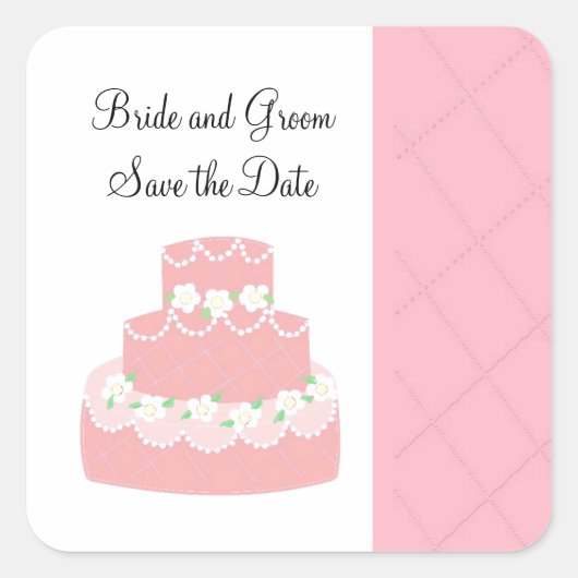 ピンクのケーキの結婚式延期日 スクエアシール (正面)