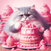 ピンクのケーキを持った誕生日の猫 カード