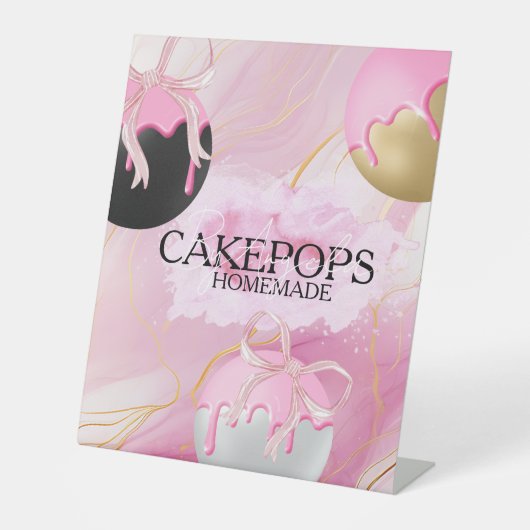 ピンクのケーキポップベーカリーのお菓子 台座サイン (正面)