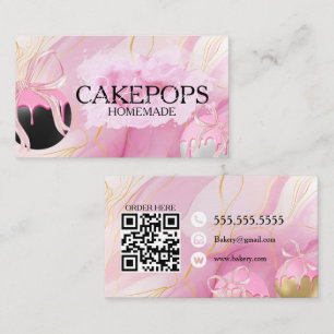ピンクのケーキポップベーカリーのお菓子 名刺