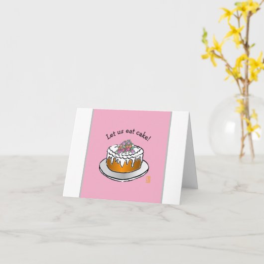 ピンクのケーキ食べケーキよ!二つ折りグリーティングカード カード (黄色い花)