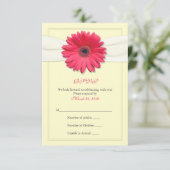 ピンクのゲルバとアイボリーのリボンの返信カード 出欠カード (スタンド正面)