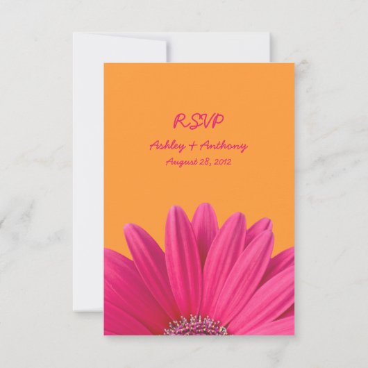 ピンクのゲルバダイジー オレンジの結婚式の出欠確認カード 出欠カード (裏面)