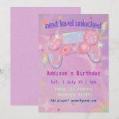ピンクのゲーマー誕生日おめでとう ネクストレベル解禁 招待状 (正面/裏面)