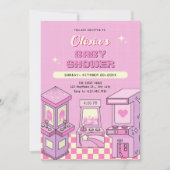 ピンクのゲームアーケードベビーシャワー 招待状 (正面)