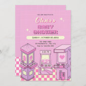 ピンクのゲームアーケードベビーシャワー 招待状 (正面/裏面)