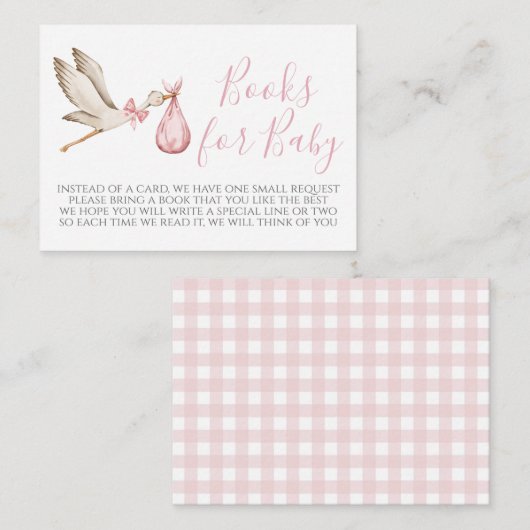 ピンクのコウノトリ赤ちゃんシャワーブックリクエストカード エンクロージャーカード (正面/裏面)
