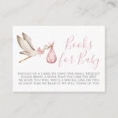 ピンクのコウノトリ赤ちゃんシャワーブックリクエストカード エンクロージャーカード (正面)