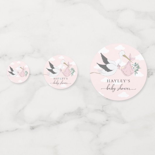 ピンクのコウノトリ赤ちゃんシャワー コンフェッティ (正面)