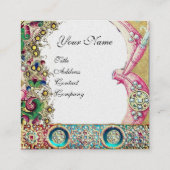 ピンクのコウノトリ赤ちゃんシャワー、宝石、フローラ渦巻き スクエア名刺 (裏面)