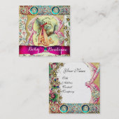 ピンクのコウノトリ赤ちゃんシャワー、宝石、フローラ渦巻き スクエア名刺 (正面/裏面)