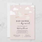 ピンクのコウノトリ赤ちゃんシャワー(郵便) 招待状 (正面)