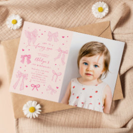 ピンクのコケットがファンシーONE BIRTHDAY Partyの写真を一枚弓 招待状