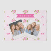 ピンクのコケットガーリーなリボンと花の名前デザイン 薄葉紙 (正面)