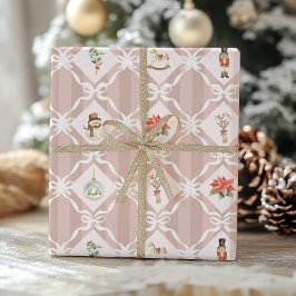 ピンクのコケットナッツクラッカー クリスマス ラッピングペーパー