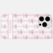 ピンクのコケットボウストライプモノグラム Case-Mate iPhoneケース (裏面 (横))