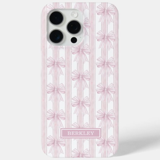 ピンクのコケットボウ ストライプモノグラム Case-Mate iPhoneケース (裏面)