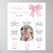 ピンクのコケット弓最初の年の写真マイルストーン ポスター (正面)