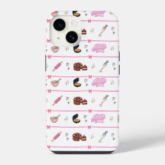 ピンクのコケット調の焼き菓子デザイン パステル調のキッチン好き向け iPhone 14ケース