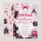 ピンクのコケット・スプークタキュラー・ハロウィンパーティー 招待状 (正面/裏面)