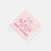 ピンクのコケモダンット手引き赤ちゃんシャワー スタンダードカクテルナプキン (角)