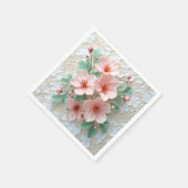 ピンクのコスモスのウェディングフラワーオンレース スタンダードカクテルナプキン (角)
