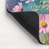 ピンクのコスモスの水色 マウスパッド (コーナー)