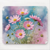 ピンクのコスモスの水色 マウスパッド (正面)