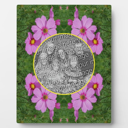 ピンクのコスモスの花あなたの写真を追加 フォトプラーク (正面)