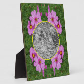 ピンクのコスモスの花あなたの写真を追加 フォトプラーク (側面)