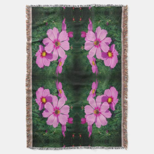 ピンクのコスモスの花の抽象芸術 スローブランケット (正面縦)