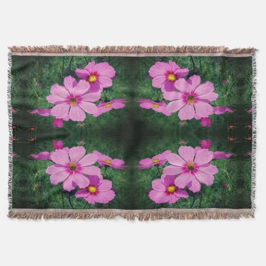 ピンクのコスモスの花の抽象芸術 スローブランケット (正面)
