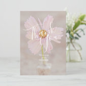 ピンクのコスモスの花の結婚式のお礼カード サンキューカード (スタンド正面)