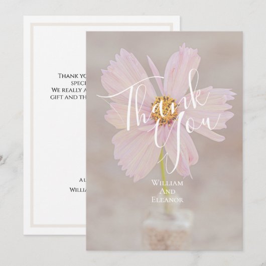 ピンクのコスモスの花の結婚式のお礼カード サンキューカード (正面/裏面)