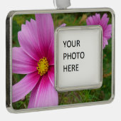 ピンクのコスモスの花ワイルドフラワー シルバープレートフレームオーナメント (右)