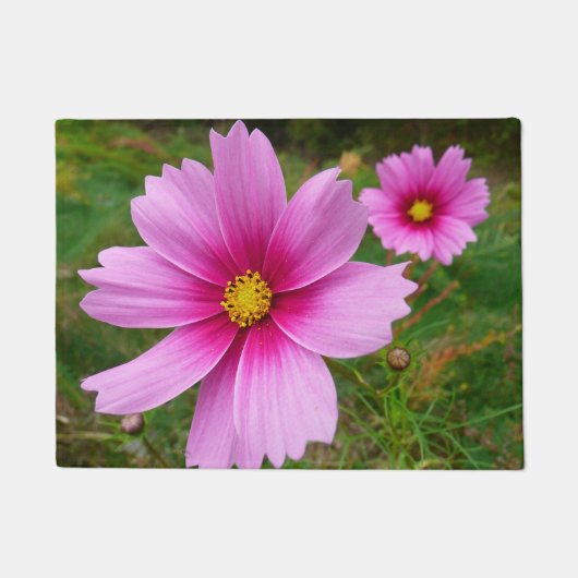 ピンクのコスモスの花ワイルドフラワー ドアマット (正面)