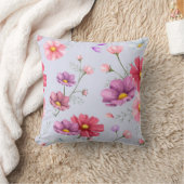 ピンクのコスモスの花柄 クッション (ブランケット)