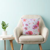 ピンクのコスモスの花柄 クッション (椅子)