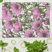 ピンクのコスモスの花 キッチンタオル (折り畳み)