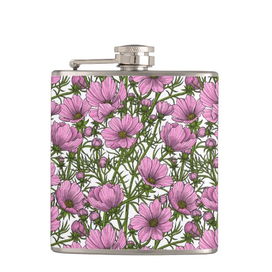 ピンクのコスモスの花 フラスク (正面)