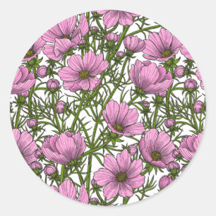 ピンクのコスモスの花 ラウンドシール