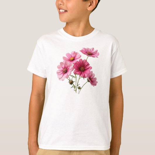 ピンクのコスモスの花 Tシャツ (正面)