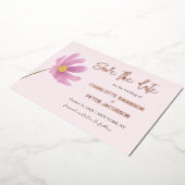 ピンクのコスモス水彩花保存日 箔招待状 (回転した状態)