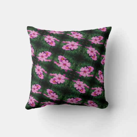 ピンクのコスモス花の抽象芸術模様 クッション (裏面)