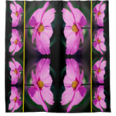 ピンクのコスモス花の鏡模様 シャワーカーテン (正面)