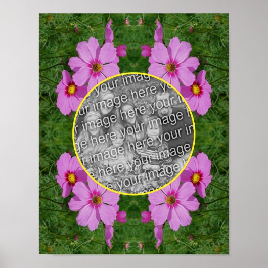 ピンクのコスモス花フレーム自分の写真を追加 ポスター (正面)